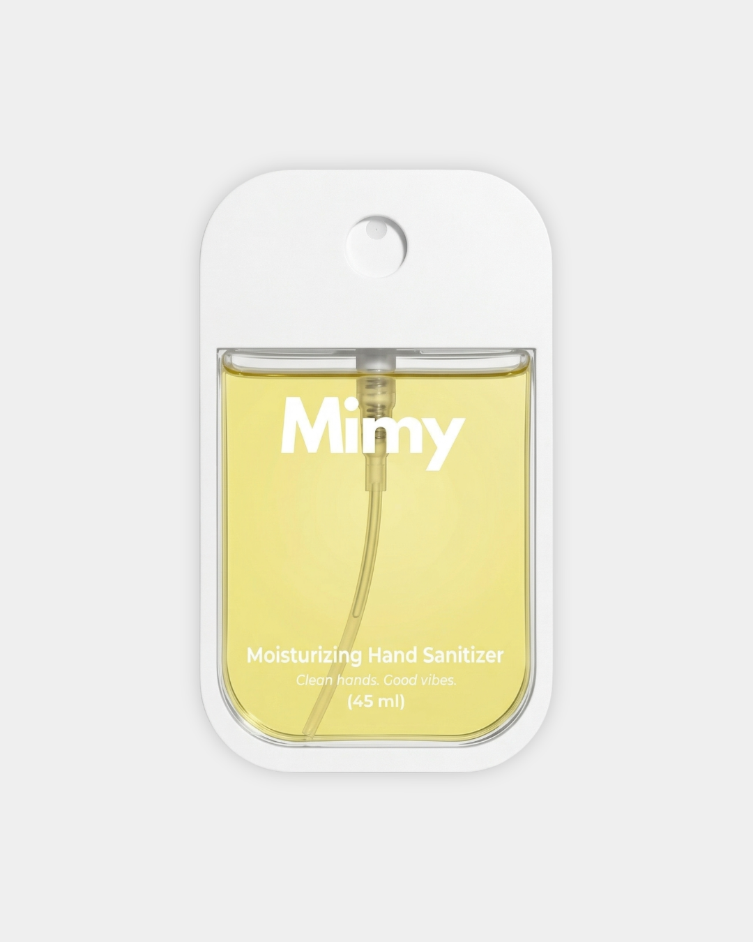 Hand sanitizer bottle with 'mimy' branding on a white background